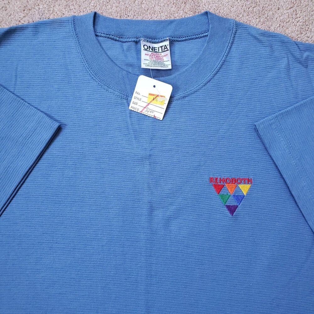 NWT Vintage 90s Pride Rehoboth Corduroy Sz Large Mens 100% Cotton Blue T-Shirt